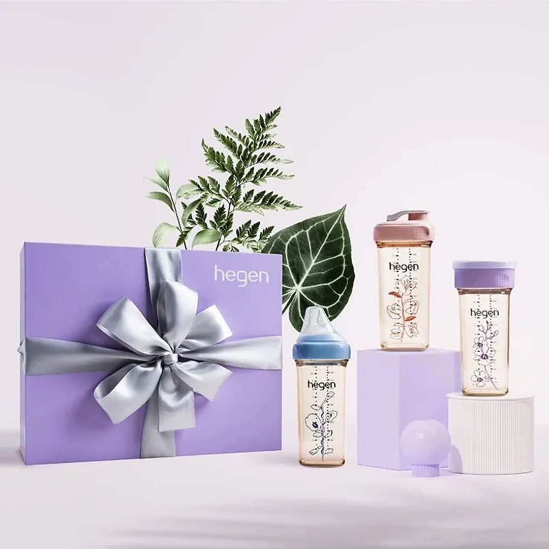 Hegen PCTO 紫绽花漾礼盒 学饮杯/奶瓶/儿童水瓶/新生礼/月子中 - 满月礼盒 - 硅胶 