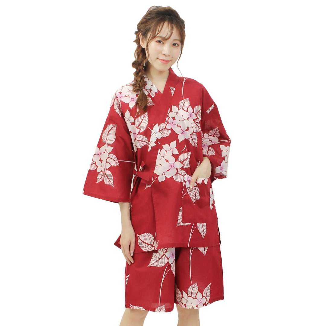 日本 和服 女用 甚平 休闲服 睡衣 成套组 绵 03 - 居家服/睡衣 - 棉 红色