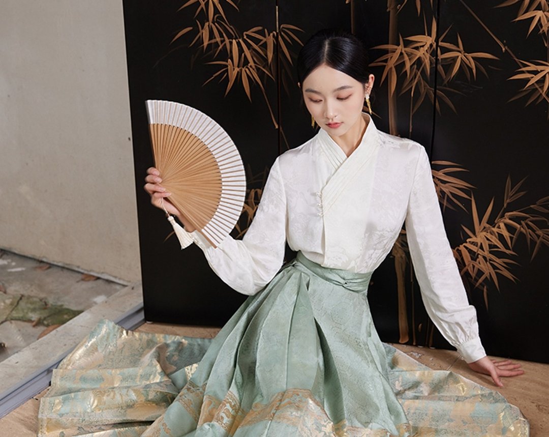 碧波游 新中式中国风 织金汉服马面裙 上衣/半裙 - 女装上衣 - 丝．绢 白色