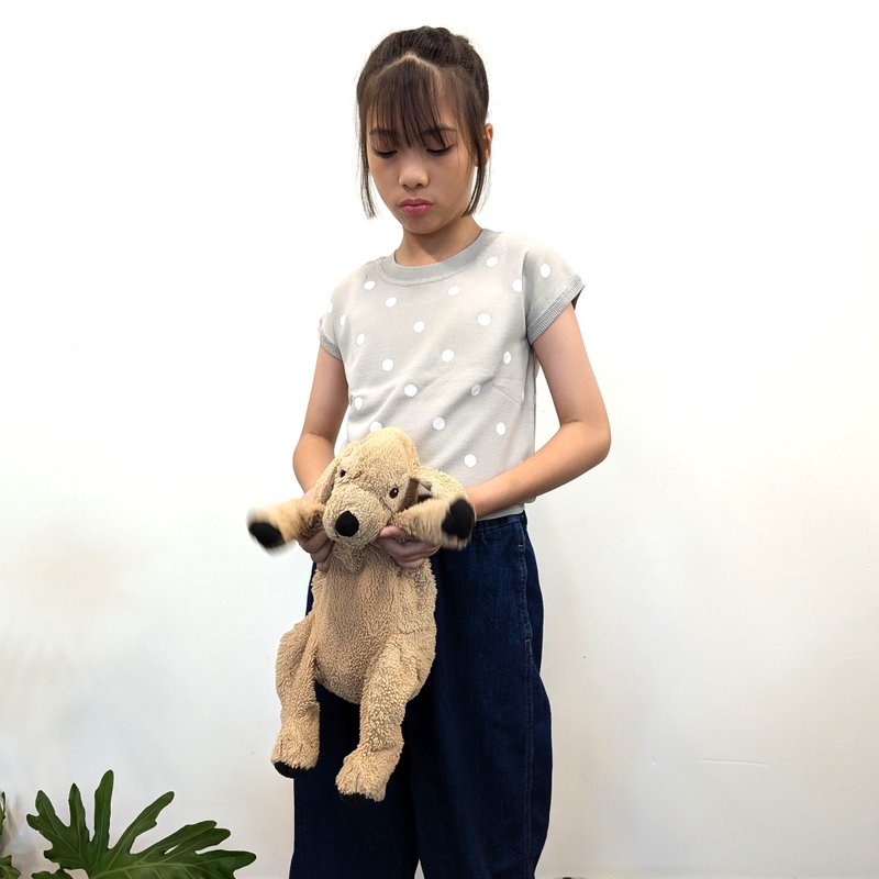 TiDi×ViF 大女童卡其白点点短袖针织上衣/短版上衣 两种尺寸 - 童装上衣 - 棉．麻 卡其色