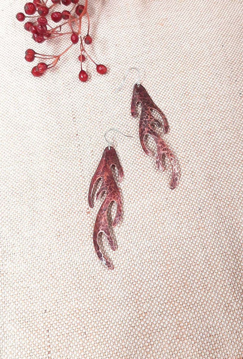 迷雾森林/鹿角耳环/原创手作 - 耳环/耳夹 - 铜/黄铜 咖啡色