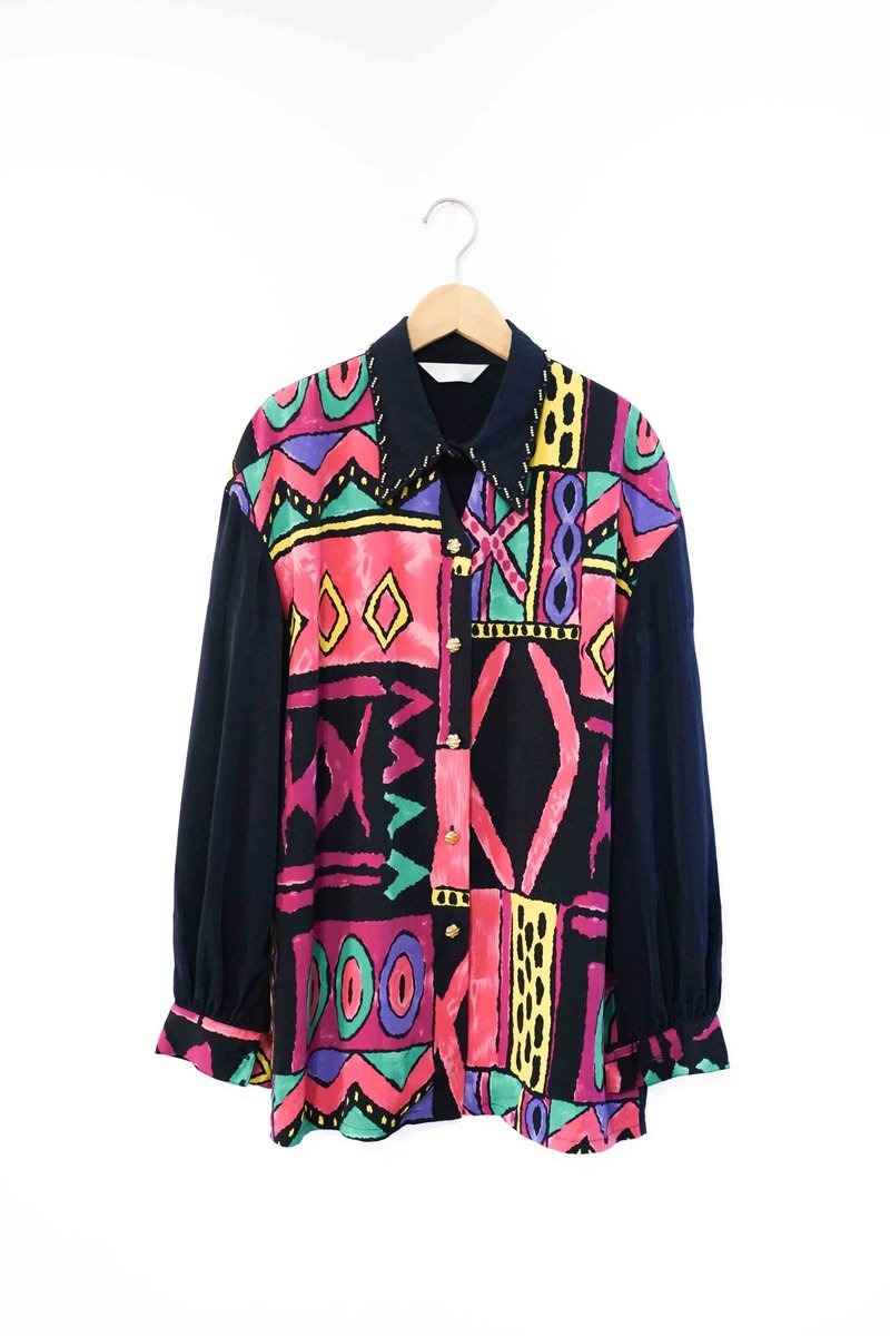 纯情百货行 Vintage 古着 古着衬衫  LS017 深蓝与多巴胺衬衫 - 女装衬衫 - 聚酯纤维 多色