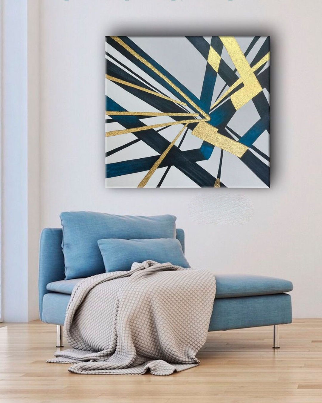客厅画布墙上的抽象线条和金色油画 Ar 图片 - 墙贴/壁贴 - 棉．麻 黑色
