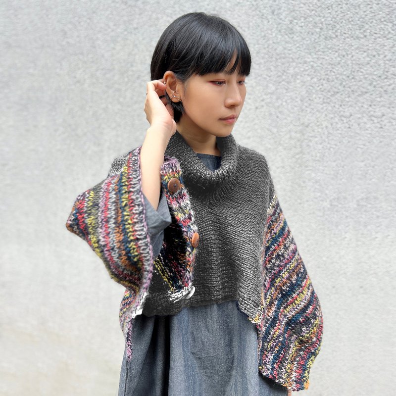 彩织羊毛_多穿法背心罩衫-迷雾灰_公平贸易 - 女装针织衫/毛衣 - 羊毛 灰色