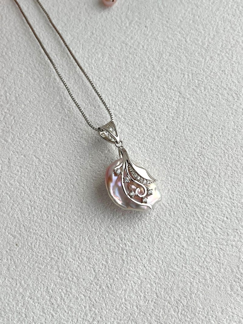 铃兰花纯银巴洛克珍珠吊坠配可调校韩铜项链 - 项链 - 珍珠 