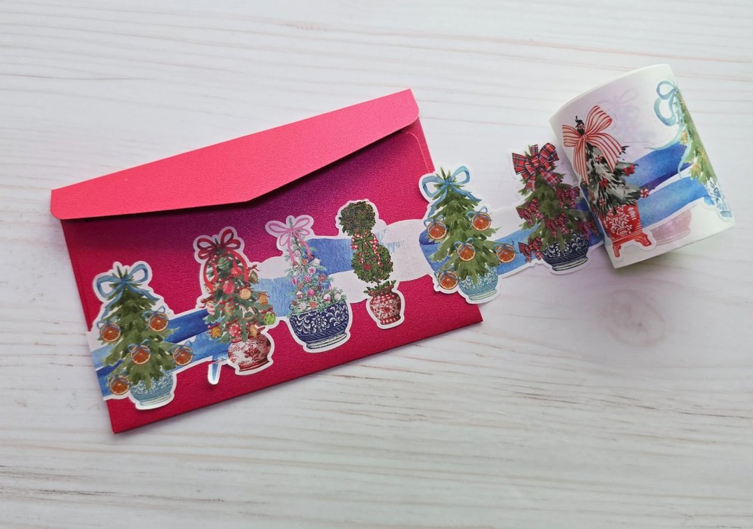 Christmas topiary trees laser cut wide washi tape - 纸胶带 - 纸 多色