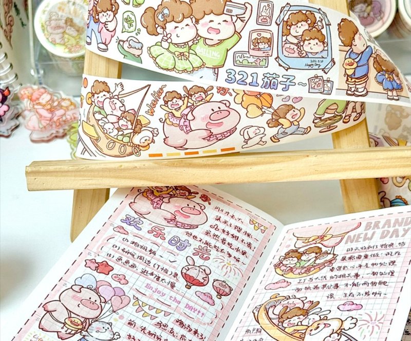 【第2弹】可爱人物轻复古 和纸特油拼贴手帐胶带 - 纸胶带 - 纸 多色