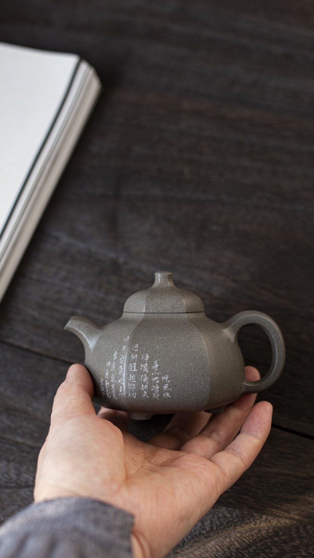 送礼紫砂壶茶壶六方乳丁  把玩器 180cc 原矿顶级青灰料 温润如玉 - 茶具/茶杯 - 陶 灰色