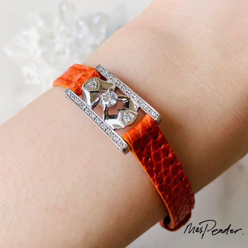 M-皮革徽章 优雅钻石 钻石 - 手链/手环 - 宝石 橘色