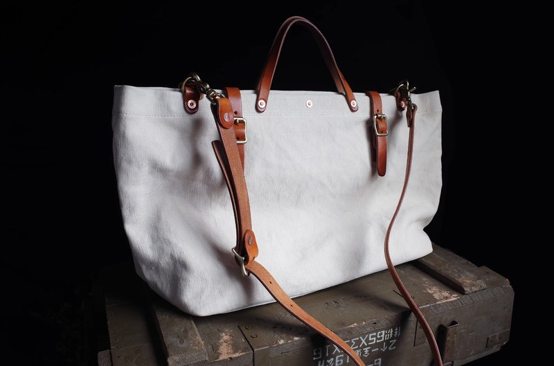 美式复古 加厚重磅帆布包 拼皮托特单肩大容量旅行包 - 手提包/手提袋 - 真皮 绿色