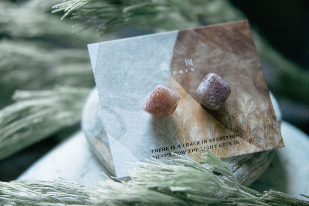 CRACK | 矿物系耳环 |  EARRINGS - 耳环/耳夹 - 玉石 粉红色