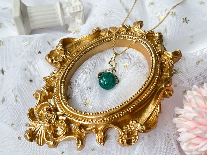 13mm绿祖母晶纯银吊坠连S925纯银镀金项链 - 项链 - 水晶 绿色