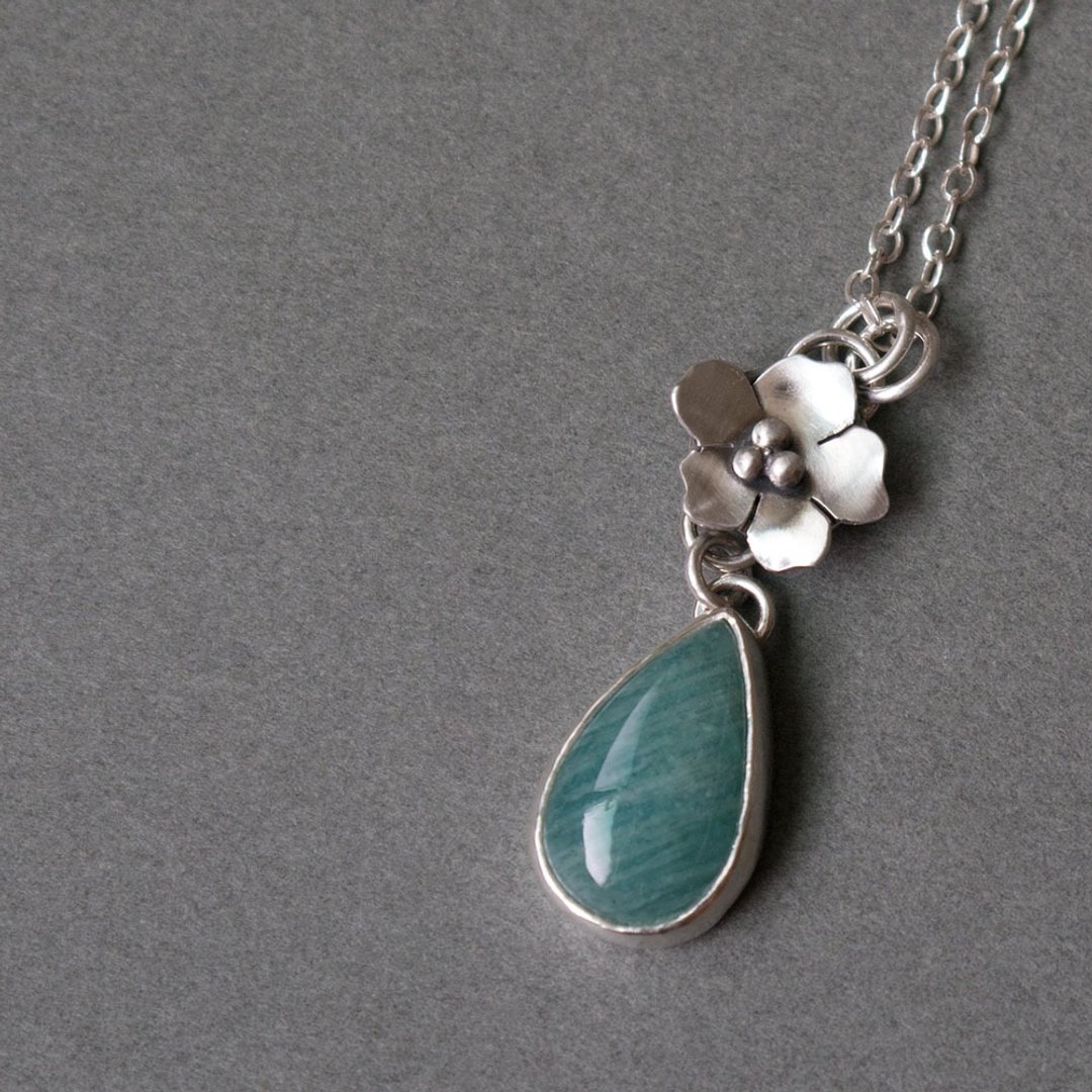 天河石纯银坠 Amazonite silver pendant - 项链 - 宝石 蓝色