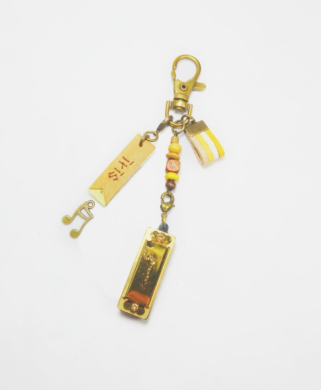 god leading手作-【音乐系列】一只迷你口琴key(黄) 独家质感设计贩售情侣 友情 定制 100分心意礼物 时尚 复古 古铜 生日 可"加购"刺绣字 玩音乐 礼物免费包装 毕业礼物 - 钥匙链/钥匙包 - 其他金属 黄色