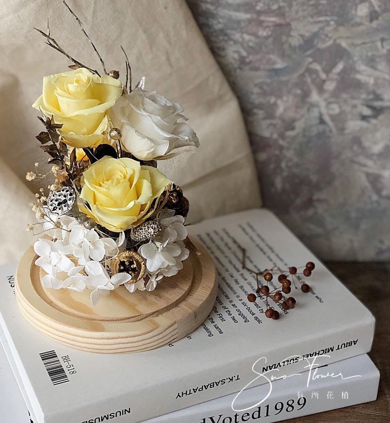 永生花有灯大玻璃盅罩/生日礼物/周年礼物/企业送礼/居家布置/拍 - 干燥花/捧花 - 其他材质 