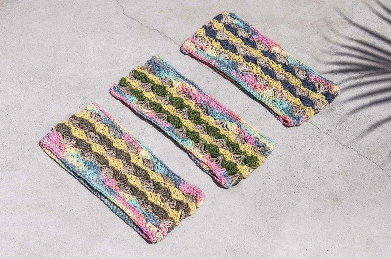 限量一件 情人节礼物 生日礼物 新年礼物 手工棉麻线编织发带 / 编织缤纷发带 / 钩织发饰 / 手工发带 / 彩虹渐层发带 - 渐层彩虹缤纷条纹图案 - 发饰 - 棉．麻 多色