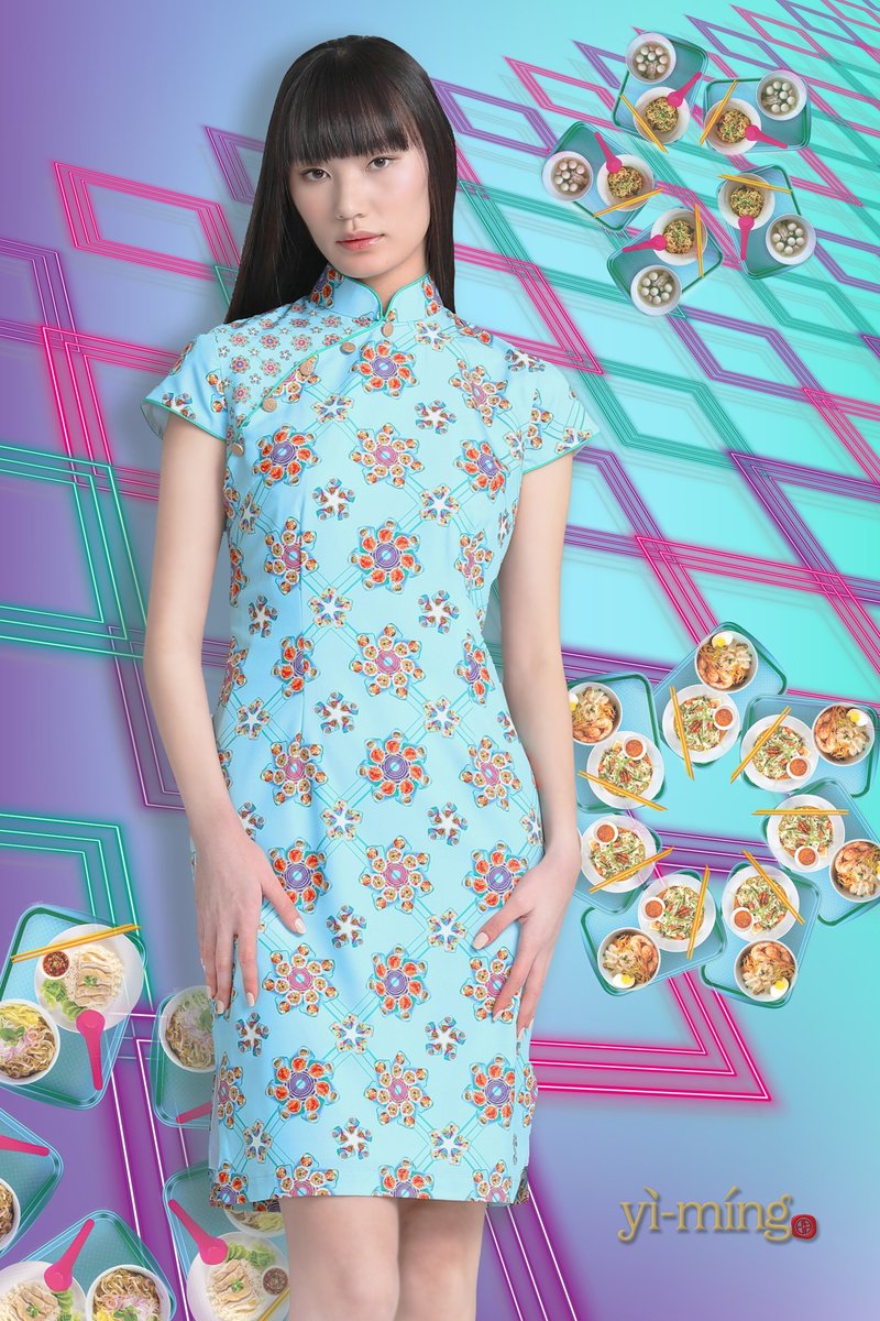 KALENA 新加坡料理印花旗袍 - 旗袍 - 聚酯纤维 蓝色