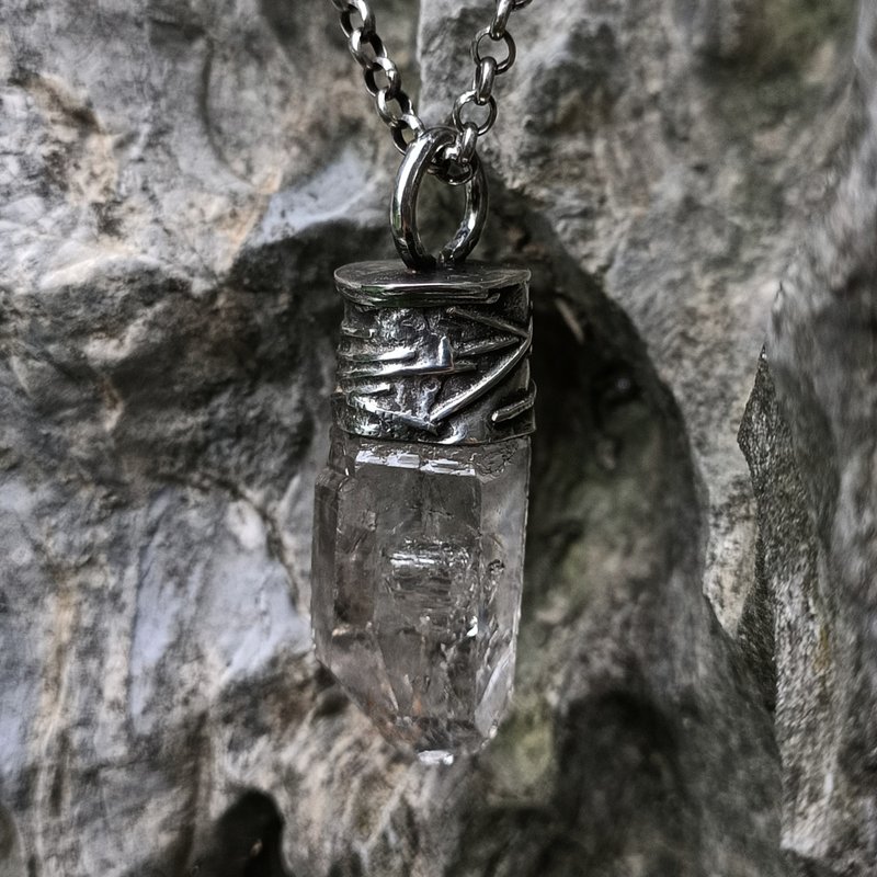 显化水晶银吊墬晶中晶 - 项链 - 宝石 白色