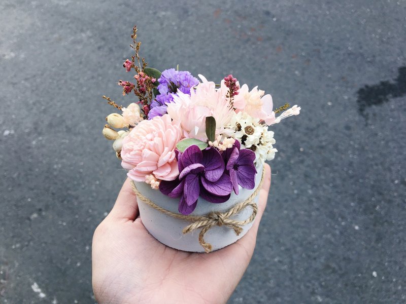 【好花】圆形水泥花器 干燥不凋桌花 粉系花礼 开幕桌礼 情人节礼物 过年 新年 春节 母亲节 - 植栽/盆栽 - 植物．花 粉红色