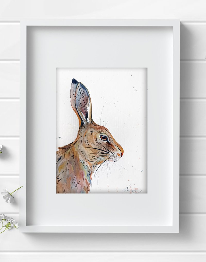 Hare Watercolor original rabbit animal painting art by Anne Gorywine - 墙贴/壁贴 - 纸 银色