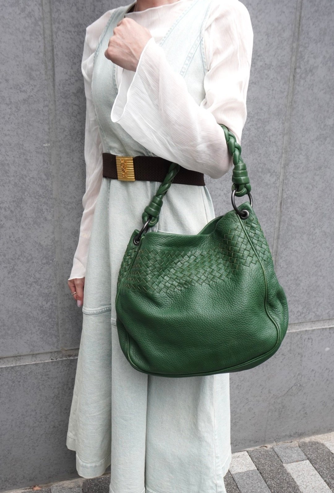 【VintageShop solo 日本直送中古包专卖店】Bottega Veneta 宝缇嘉 绿色皮革编织斜背包 - 侧背包/斜挎包 - 真皮 绿色