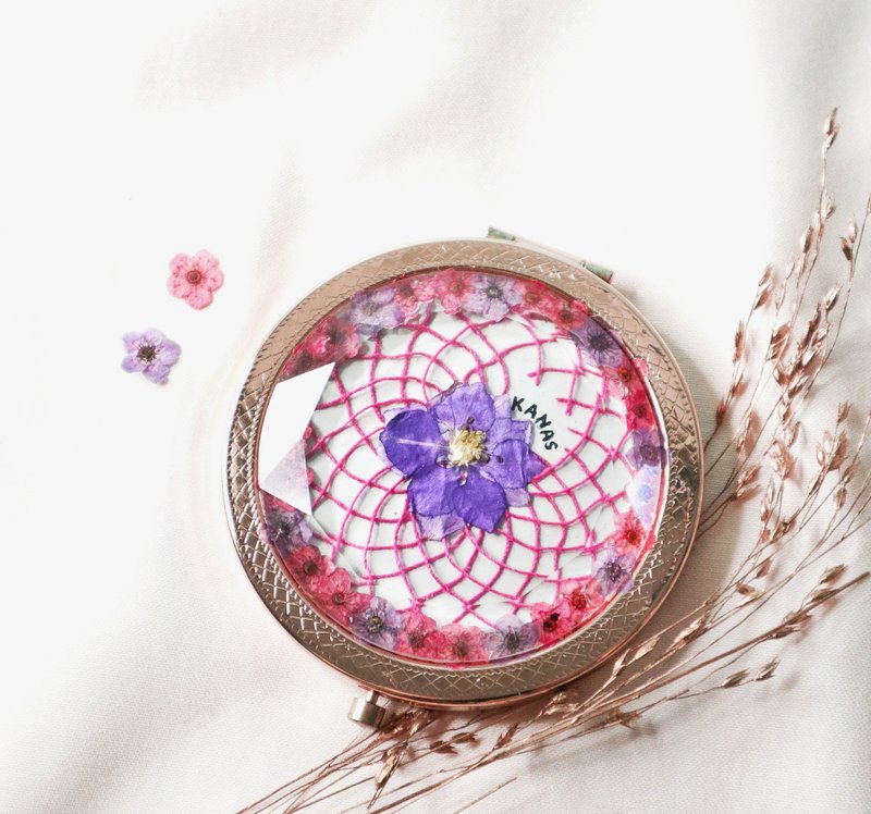 押花捕梦网便携镜盒 | 紫红、玫瑰金 - 彩妆刷具/镜子/梳子 - 其他金属 紫色