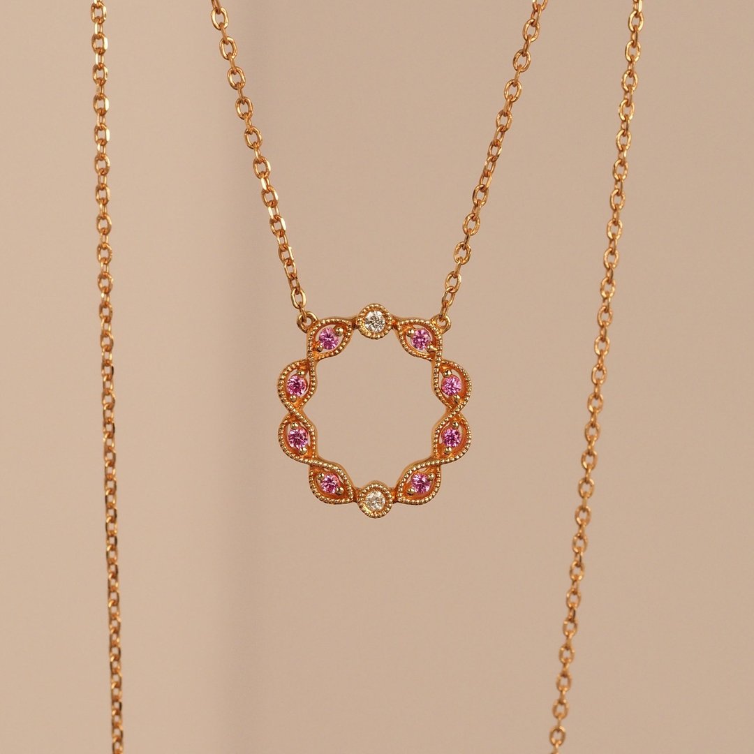 18K粉红色宝石钻石花环项链 The Pink Sapphire Wreath Necklace - 项链 - 贵金属 