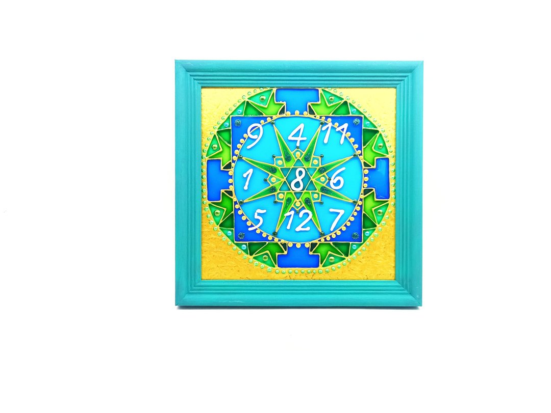 Muryury yantra佛yantra吠陀占星术曼陀罗绘画上的花礼物 - 墙贴/壁贴 - 玻璃 绿色