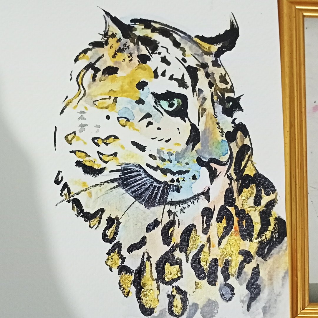 豹/微金粉手绘卡/含金色相框 - 画框/相框 - 纸 多色