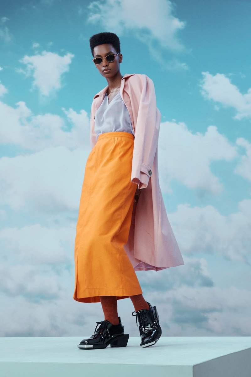 开衩高腰帆布窄裙 - 裙子 - 棉．麻 橘色