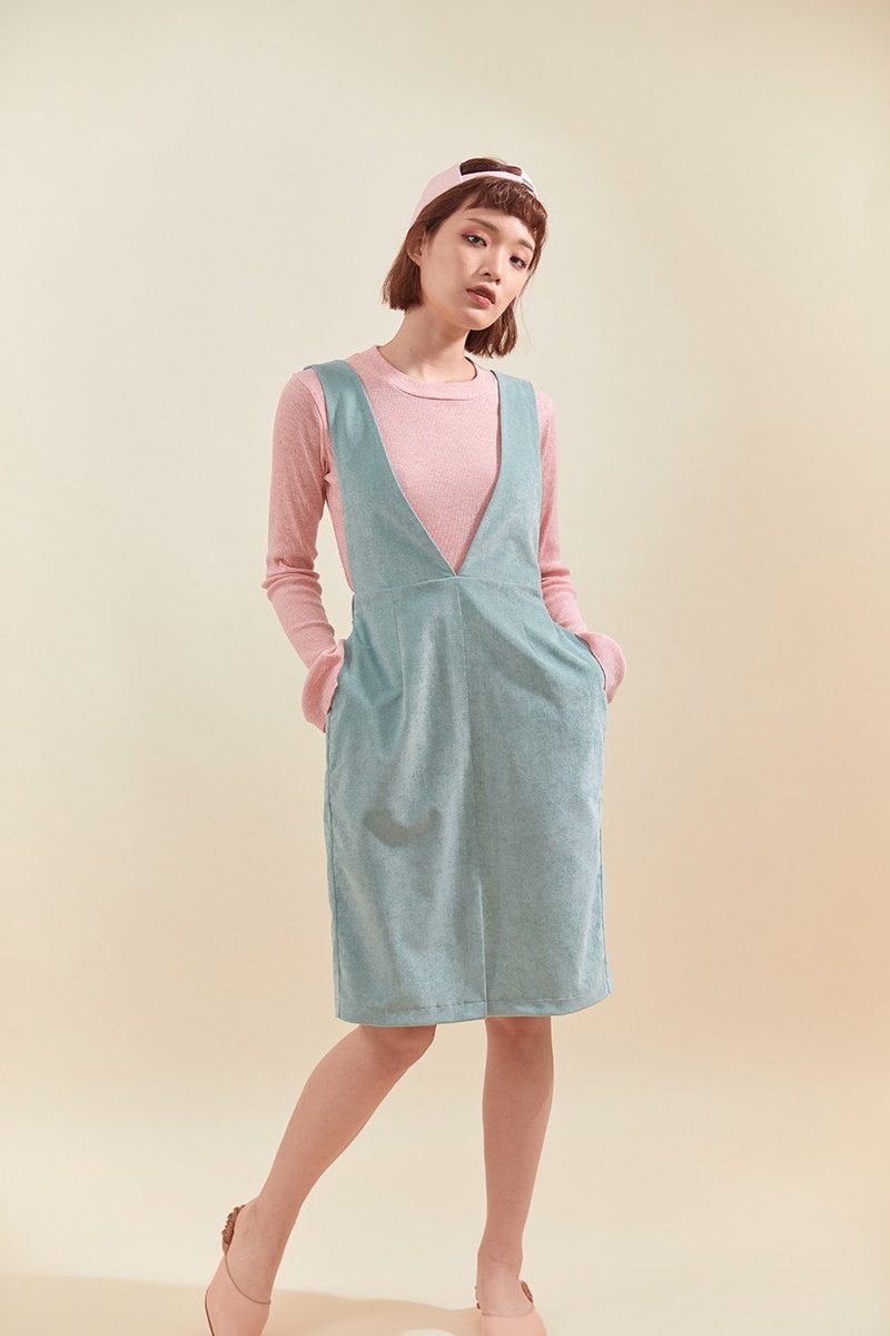 Tinsel straps dress (mint) - 洋装/连衣裙 - 其他材质 蓝色
