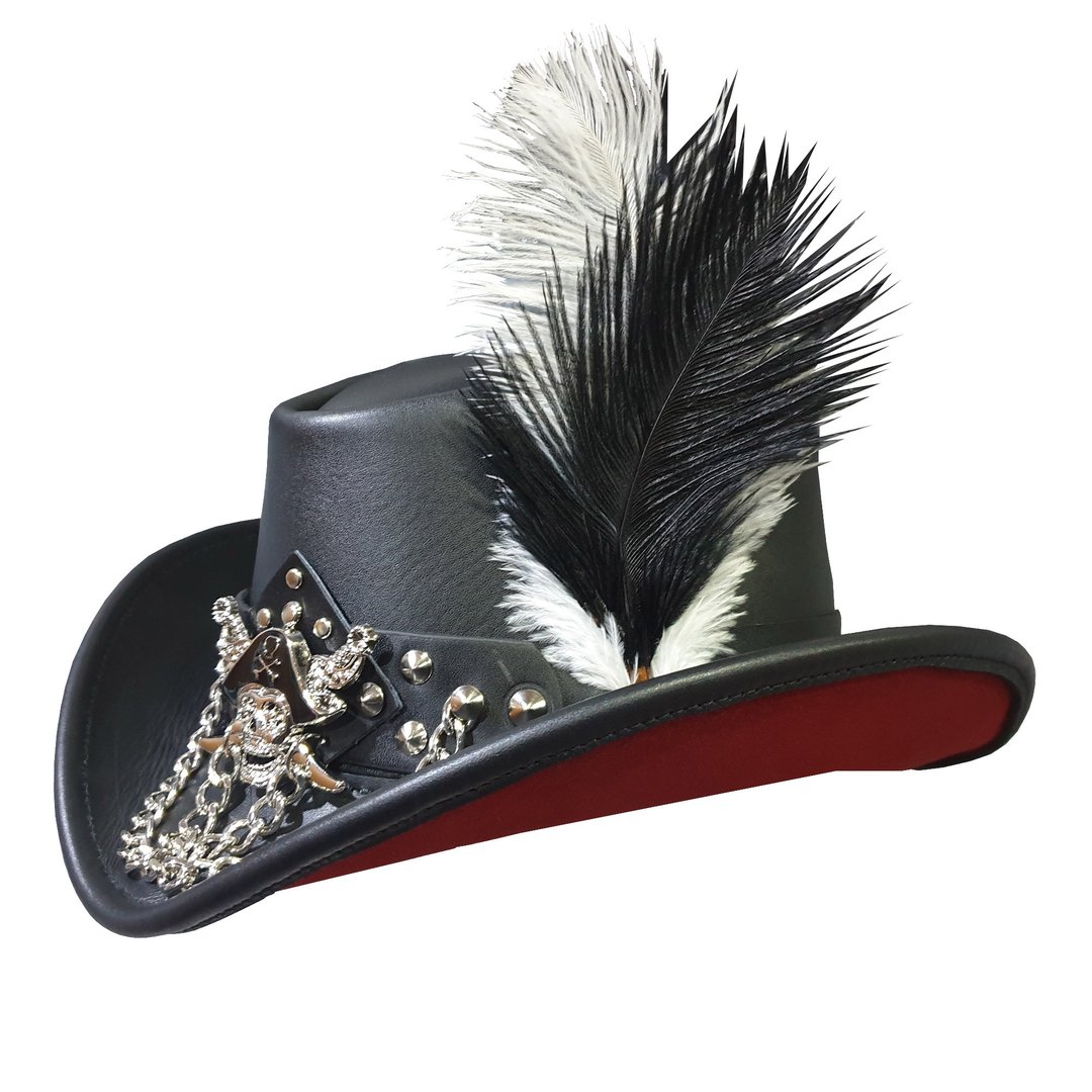 Pirate Black Leather Hat - 帽子 - 真皮 黑色