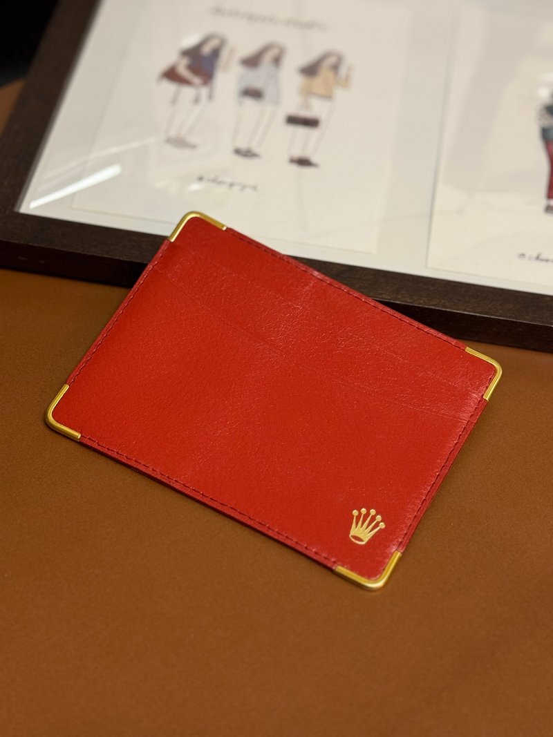 中古正品 劳力士 Rolex 真皮皮套 卡片夹 短夹 礼物 - 名片夹/名片盒 - 真皮 红色