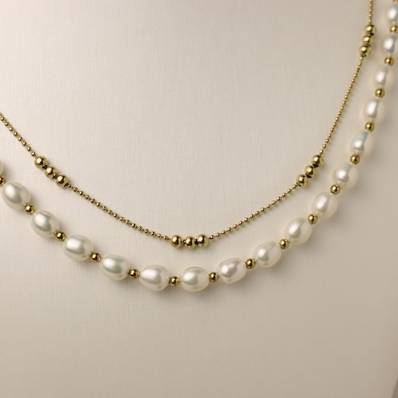 玫瑰余晖珍珠项链 天然淡水珍珠 双项链套组 叠戴项链组合 - 项链 - 珍珠 多色