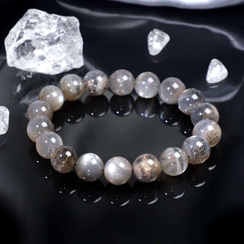 一图一物| #634 10.5mm 黑金太阳石水晶手链 招财开运 天然稀有 - 手链/手环 - 水晶 黑色