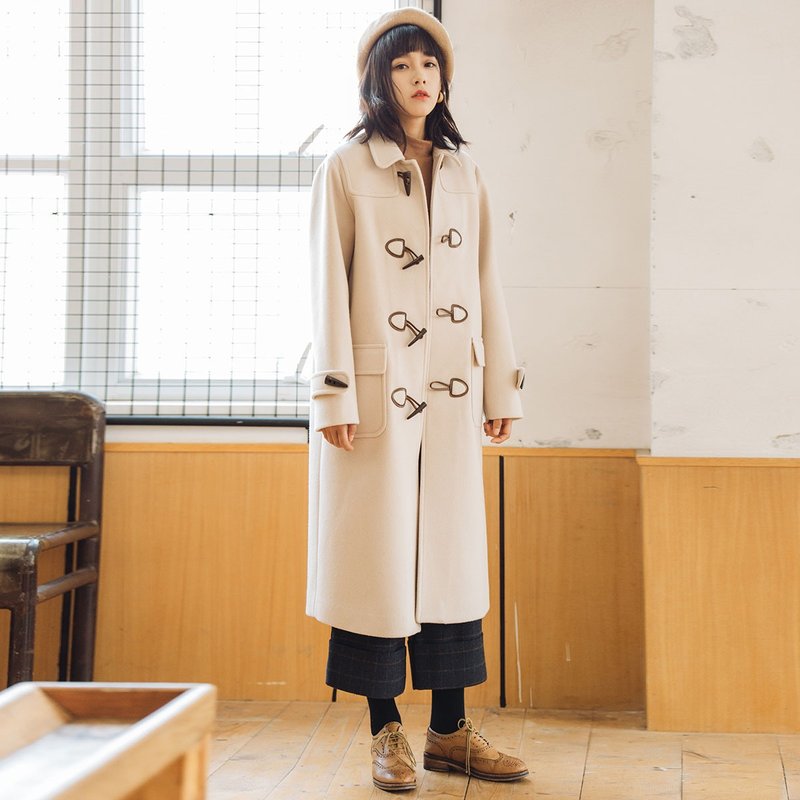 安妮陈2017冬装新款女装纯色牛角扣外套 - 女装休闲/机能外套 - 羊毛 白色