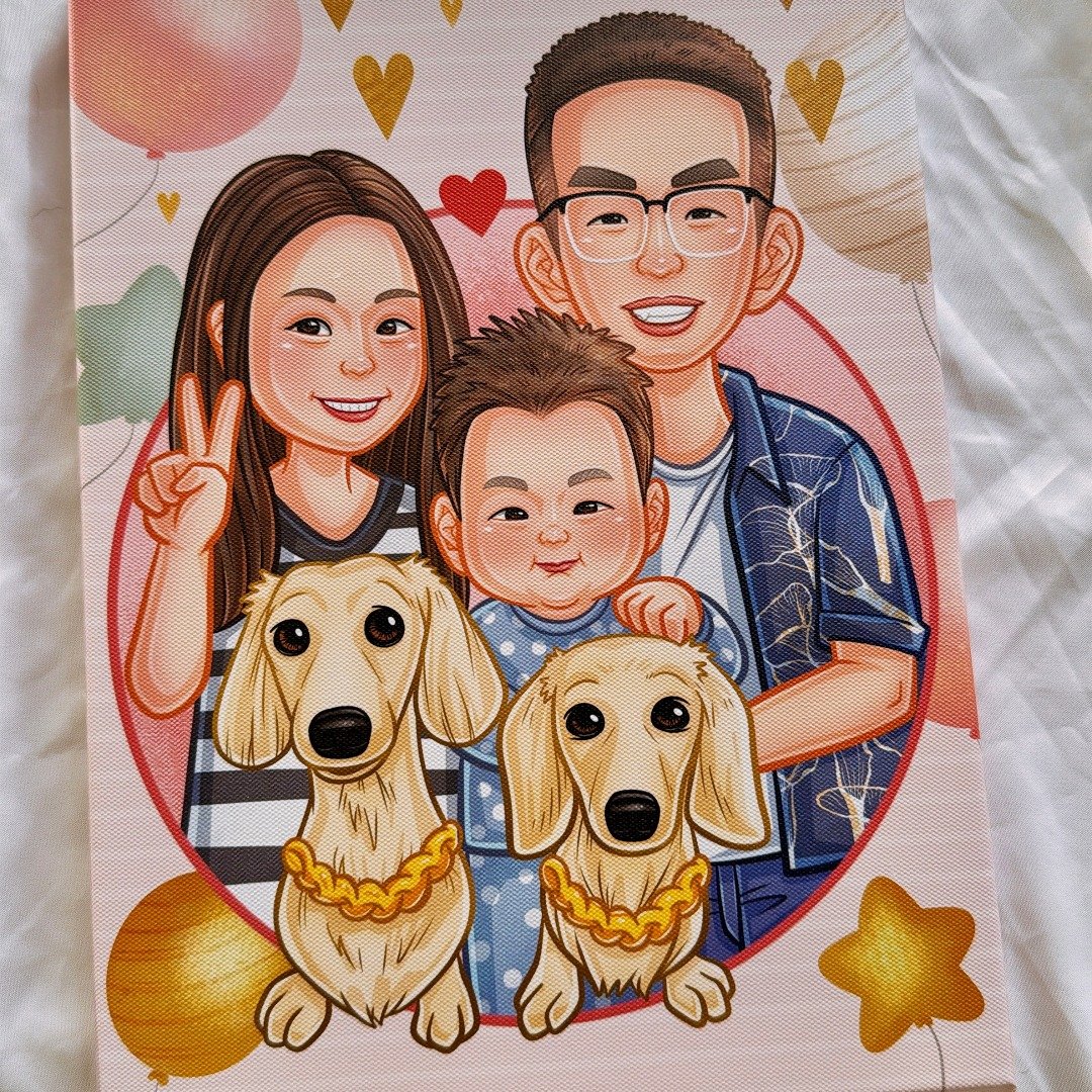 【人与宠物似颜绘、最暖心毛孩画】毛小孩/狗/猫 (收费以人数计) - 电子手绘真人画像/绘画/插画 - 其他材质 