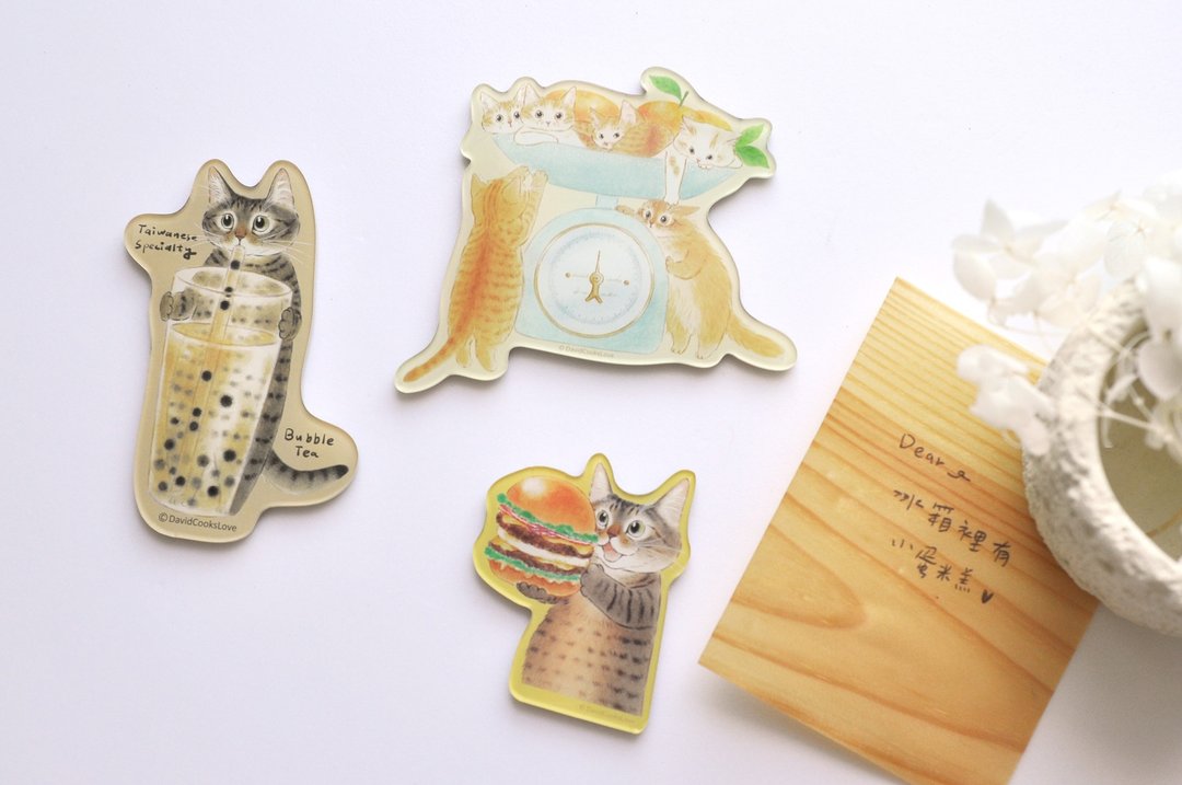 猫咪压克力吸铁-三款 - 冰箱贴/磁贴 - 塑料 