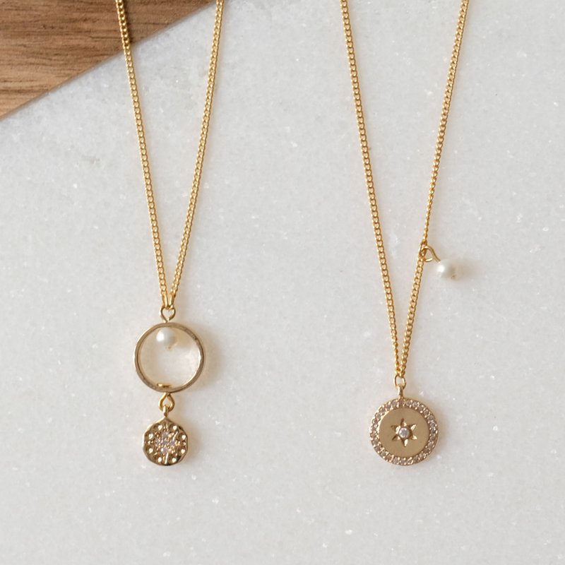 ALYSSA & JAMES 锆石天然珍珠颈链 - 颈链 - 半宝石 金色