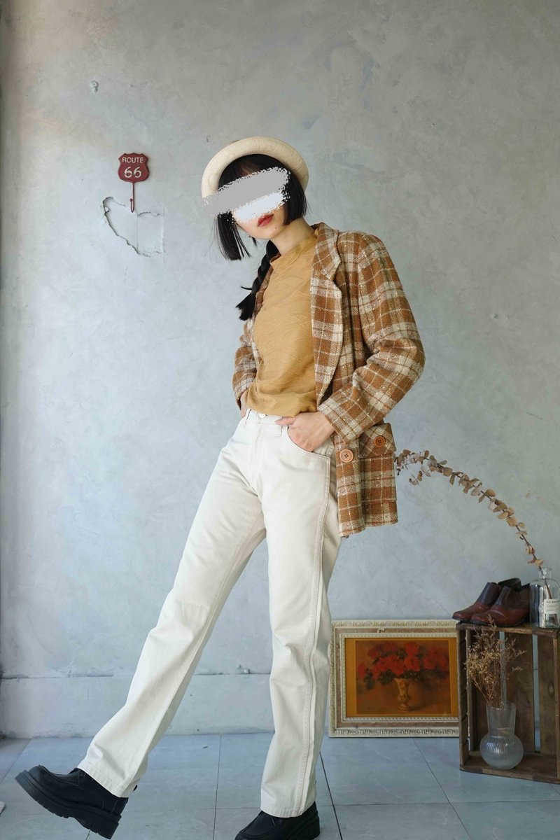 寻宝古着 - 日本制 Wrangler 浅卡其斜纹直筒中性牛仔裤 w28 - 女装长裤 - 棉．麻 白色