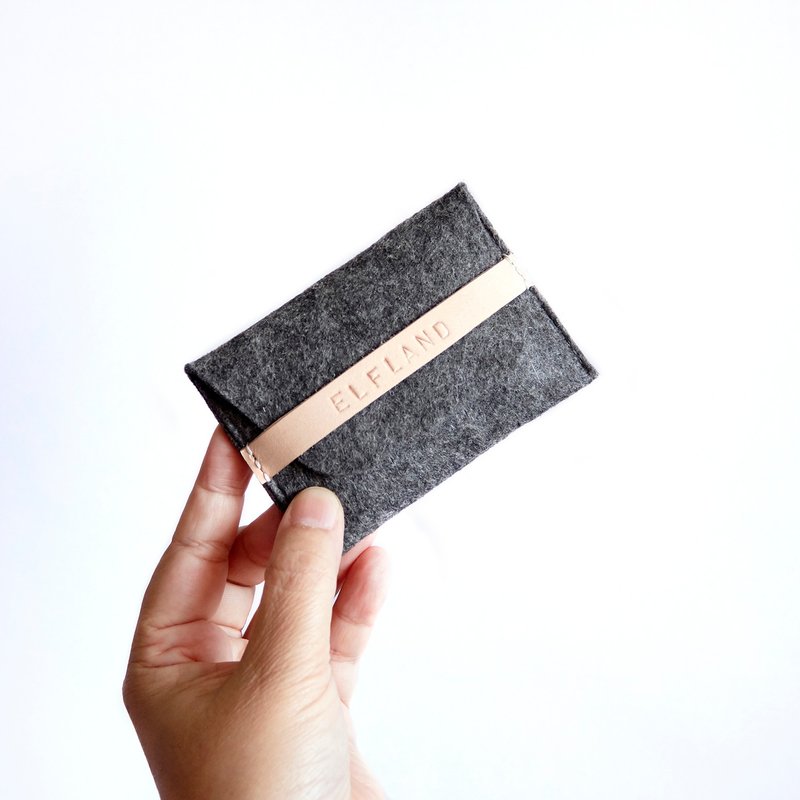 手制毛毯布加洗水牛皮纸名片夹 // 定制皮革刻字订制  两色选择 - 名片夹/名片盒 - 聚酯纤维 灰色