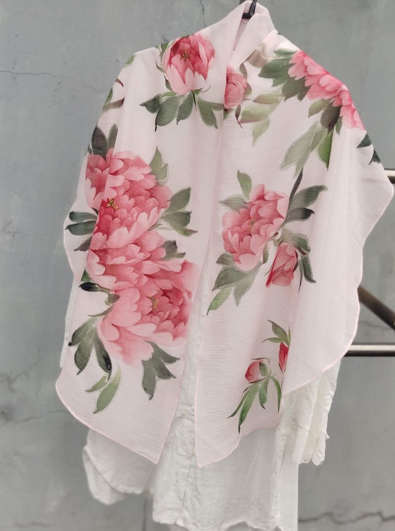 手绘雪纺轻清小围巾~牡丹*石英粉 - 丝巾 - 其他材质 