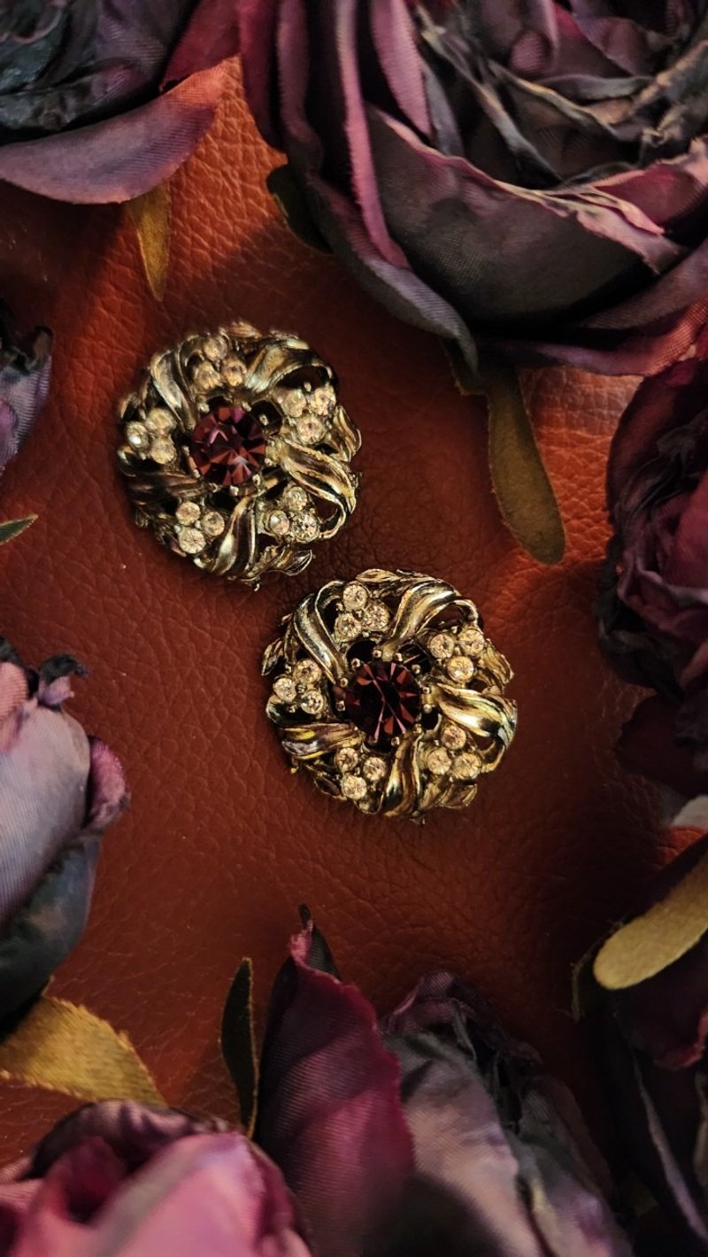 1980 年代巴洛克风格紫色宝石锡耳夹耳环,可当吊坠(全新)圣诞礼盒 - 耳环/耳夹 - 贵金属 紫色