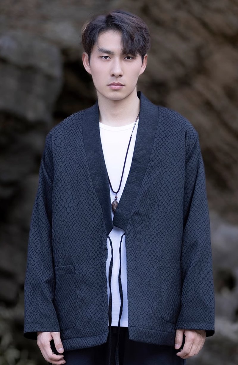 中式复古 寬鬆汉服民族风外套 - 男装外套 - 其他材质 黑色