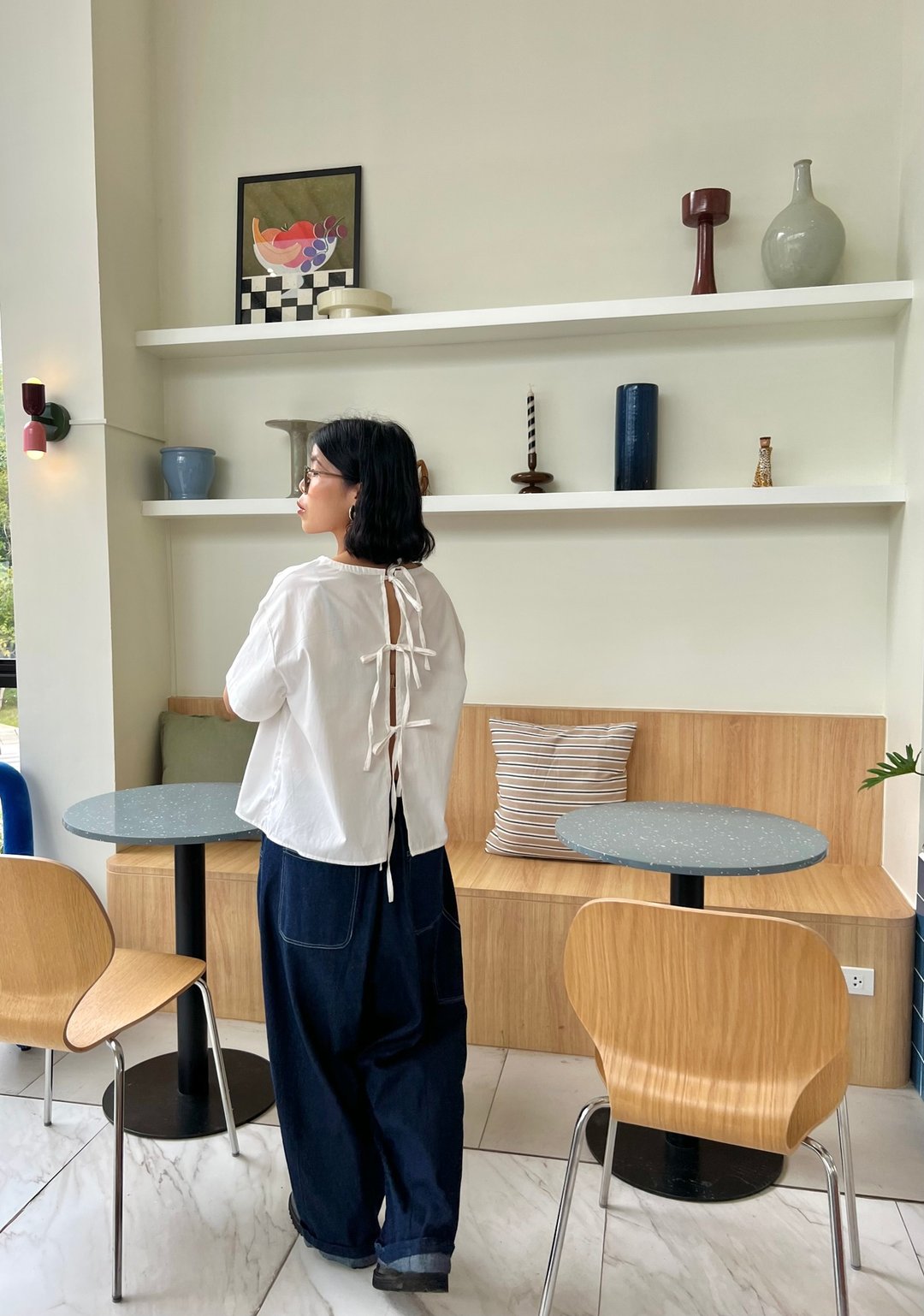 圆领绑带上衣 - 女装衬衫 - 其他材质 黑色