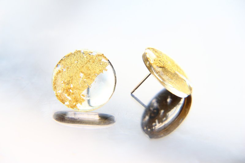 14 kgf - Clear real gold simple pierced earrings - 耳环/耳夹 - 塑料 金色