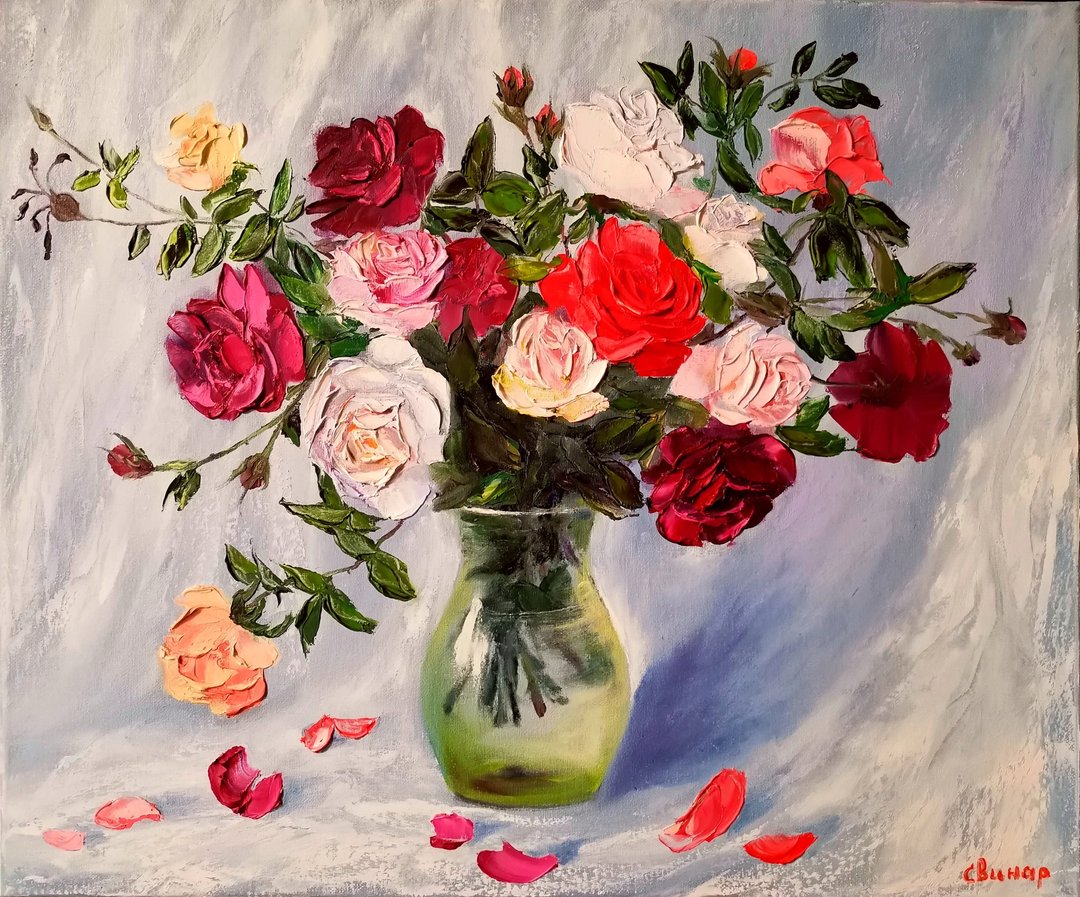 玫瑰花朵油画布原创大型静物画艺术家 Svinar Oksana - 其他 - 其他材质 多色