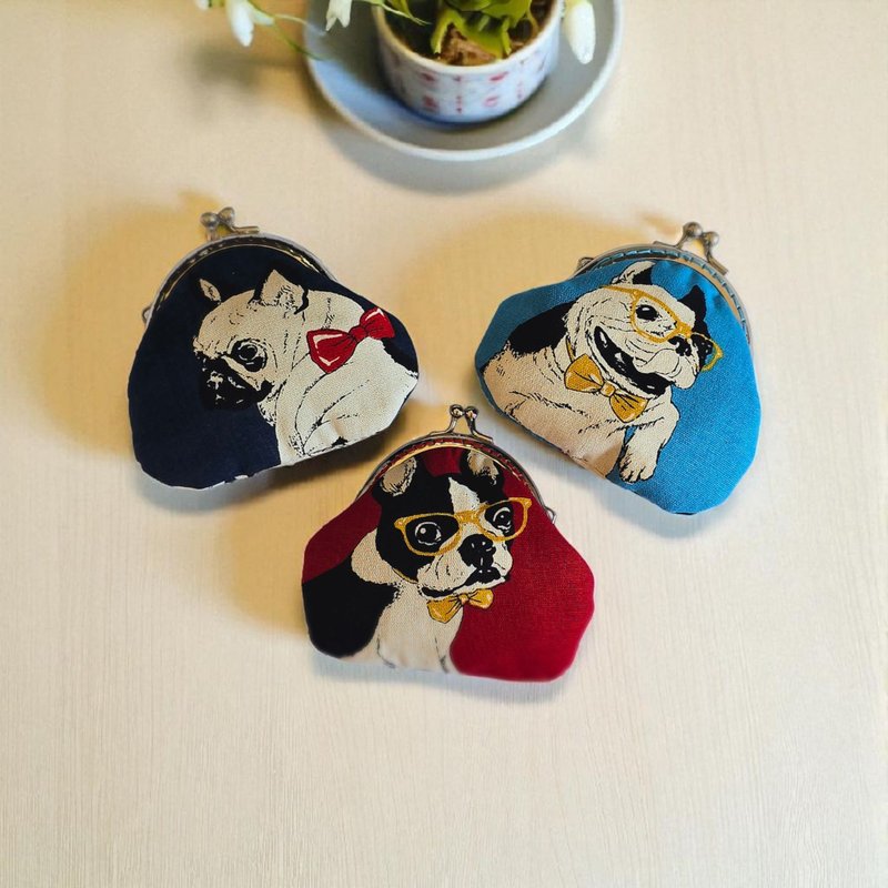 BagelMom 斗牛犬手作零钱包-红、黑、蓝三色零钱布包 - 零钱包 - 棉．麻 