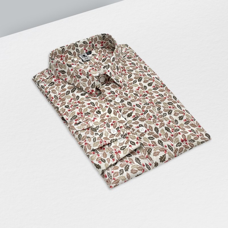 红棕树叶米白衬衫-红棕叶影在米白底上铺展  沈稳又有层次 - 男装衬衫 - 棉．麻 多色