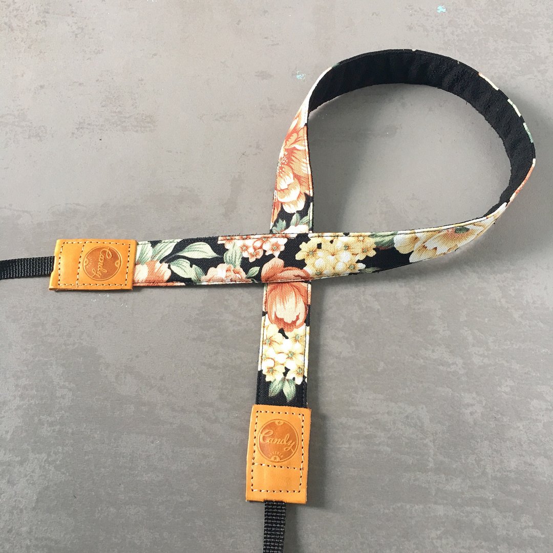 Black Orange Flora Mirrorless camera Strap - 相机 - 棉 黑色